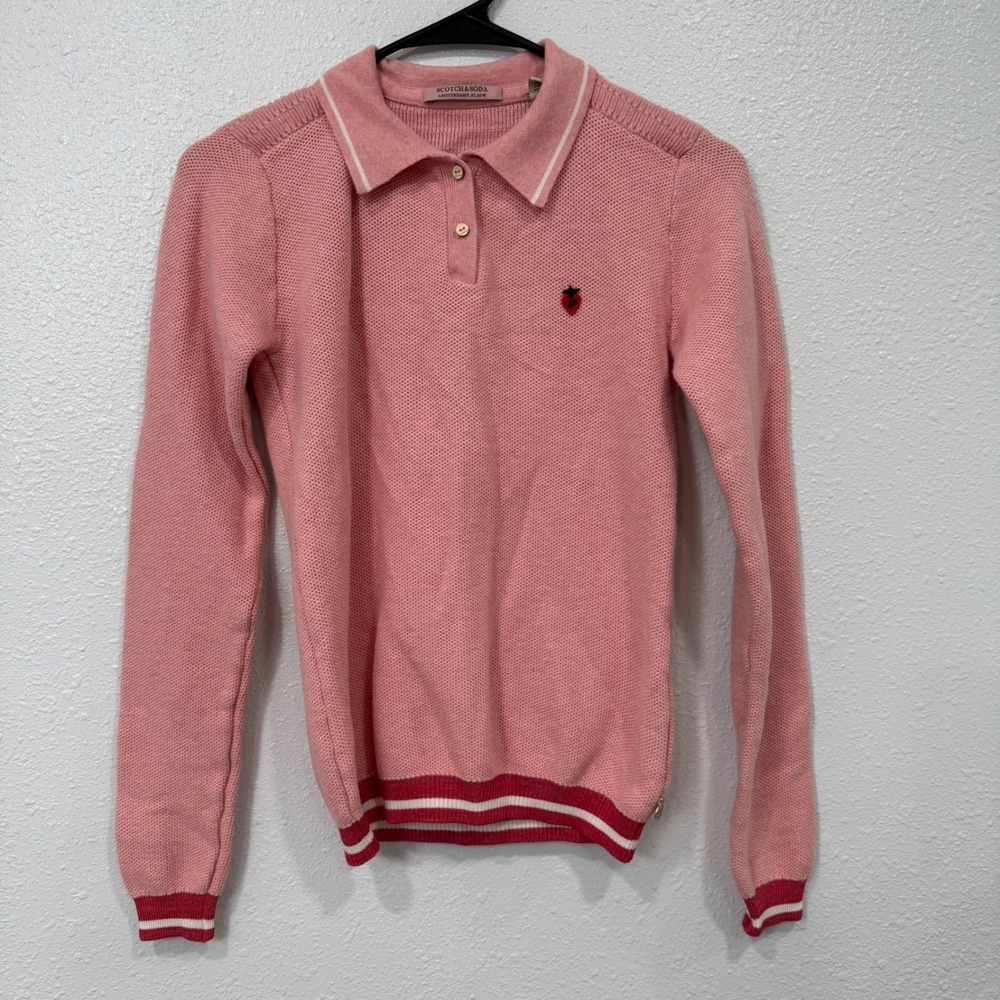 Scotch Soda Pink Strawberry‎ Knit Polo Sweater Girls Size 16